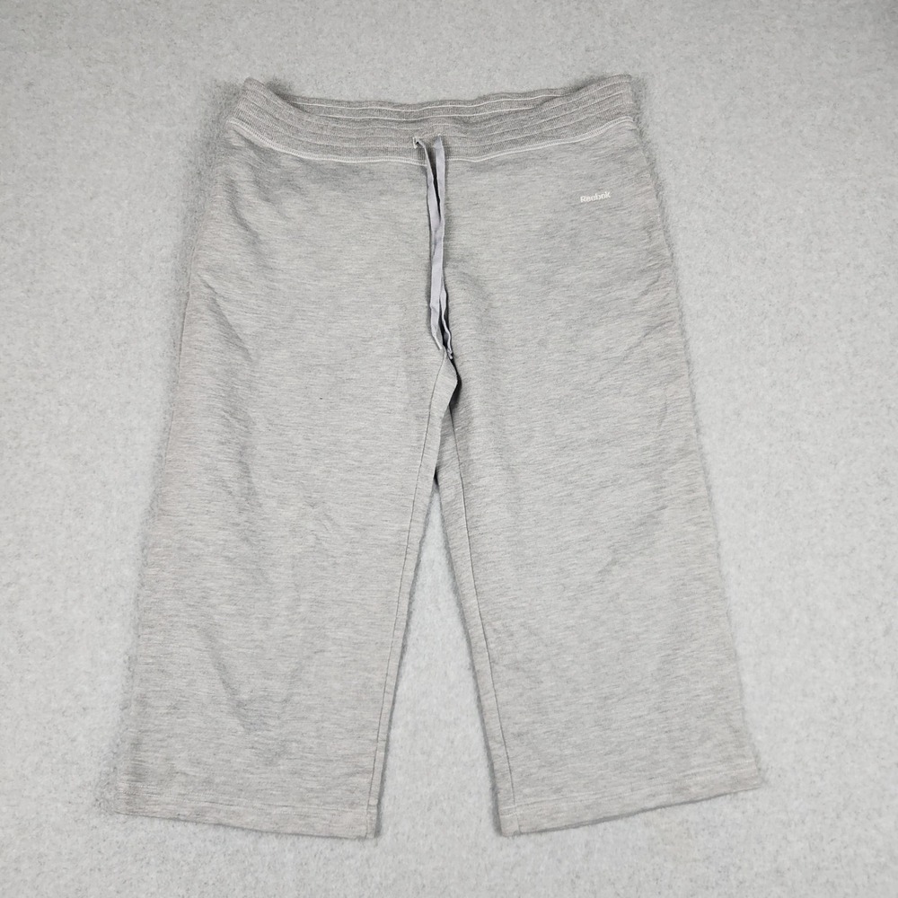 Reebok Capri Pants Womens Large Gray Heathered Athletic Fit Drawstring Waist